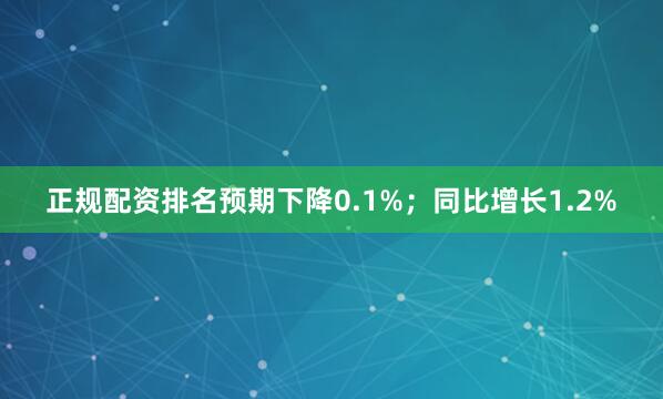 正规配资排名预期下降0.1%；同比增长1.2%
